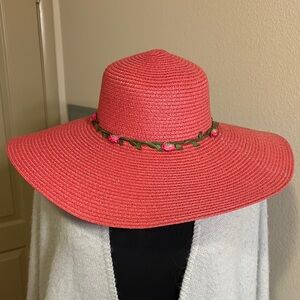 Kentucky Derby Style Wide Brim Floppy Sun Hat with delicate Floral Band Detail